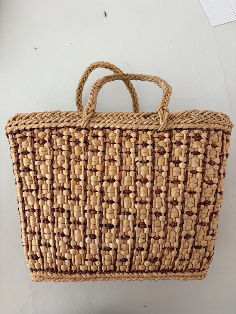 Woven Straw Tote Bag in Natural and Brown